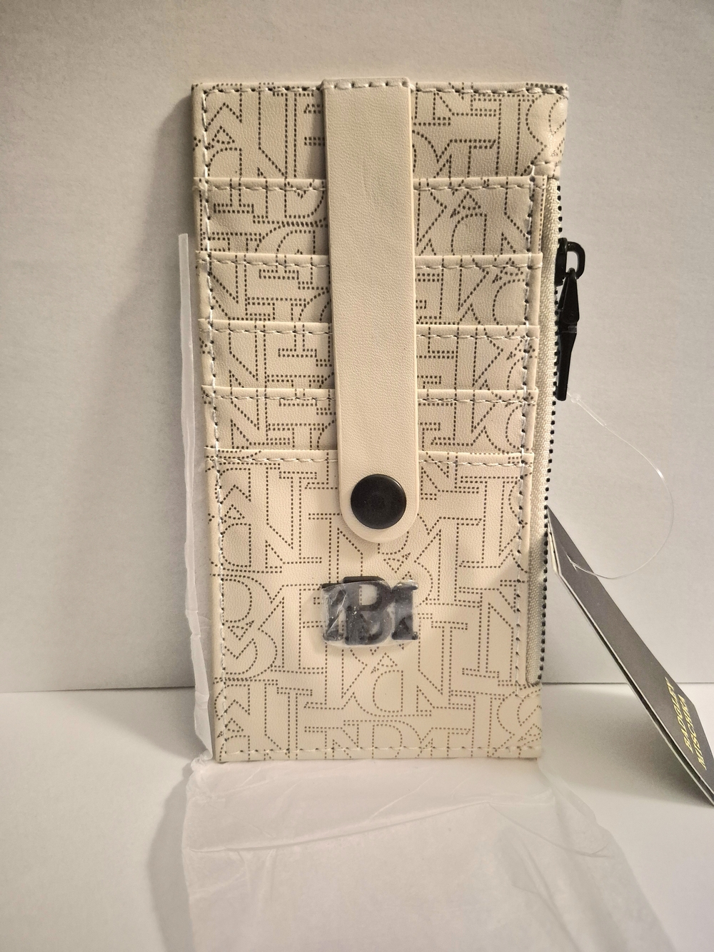 Beige Women's Card Wallet with Snap and Zip